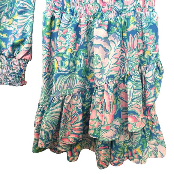 Lilly Pulitzer Blue Pink Cristiana Wrap Style Mini Dress Size 4 Full Bloom - Picture 6 of 10